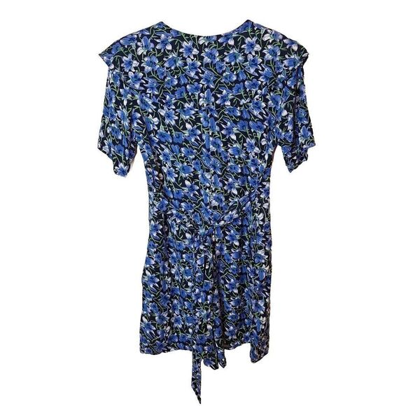 Sarin Girls Size M Short Romper Blue Floral Tie Waist Button Up Rayon Pockets - Picture 2 of 14